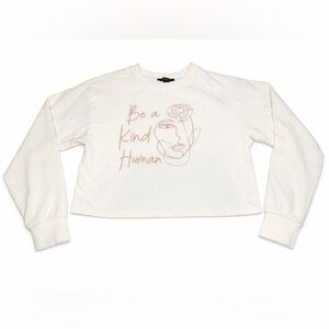 Women's Cropped Graphic Sweatshirt Size Small beige/cream with brown graphics